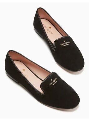 Kate Spade Signature Claudia Suede Flat Loafer, Black, Pre-Owned Good, Size 8